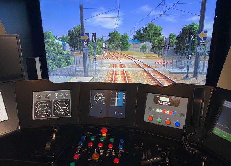 A powerful locomotive pulling cargo wagons through a scenic landscape representing Train Delivery Simulator.